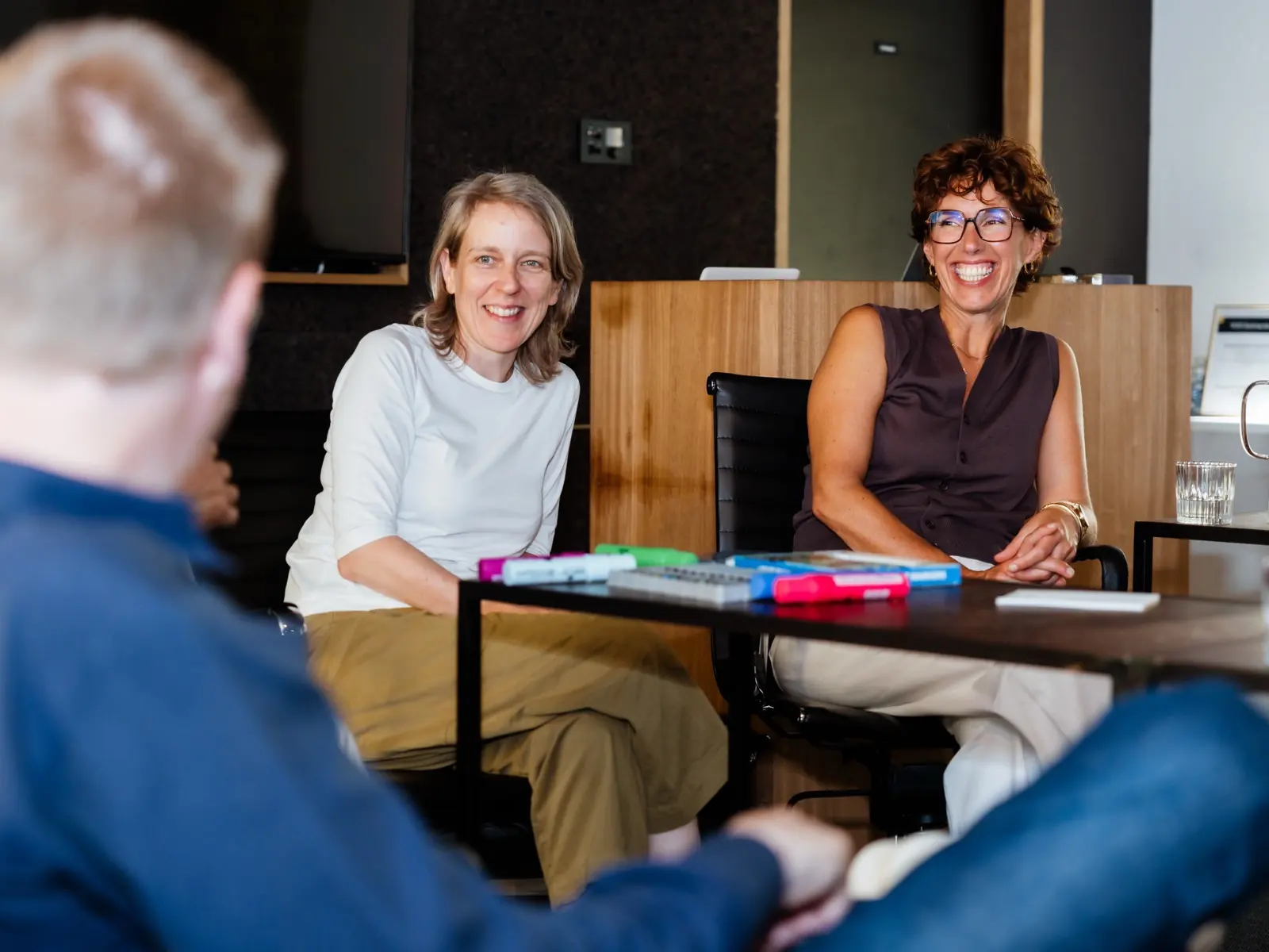 Only colleagues sharing ideas in a workshop